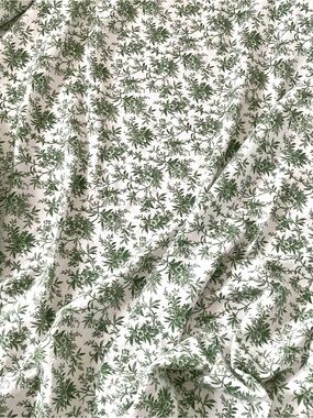Laura Ashley 100% Cotton Flannel White & Green Floral Botanical Leaf Print Sheet